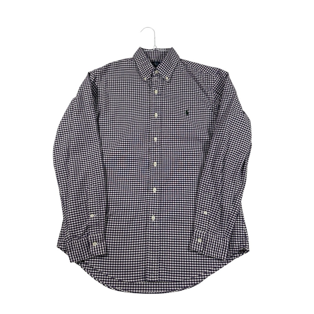 Polo Ralph Lauren Custom Fit Gingham Button Down Shirt Purple White Mens‎ Medium